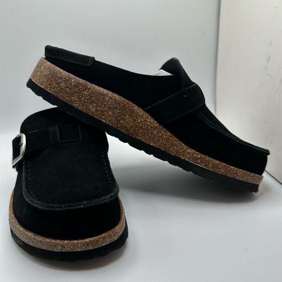 CUSHIONAIRE Women's Genuine Leather Cork Footbed Clog with +Comfort 8 BLACK - Picture 6 of 7